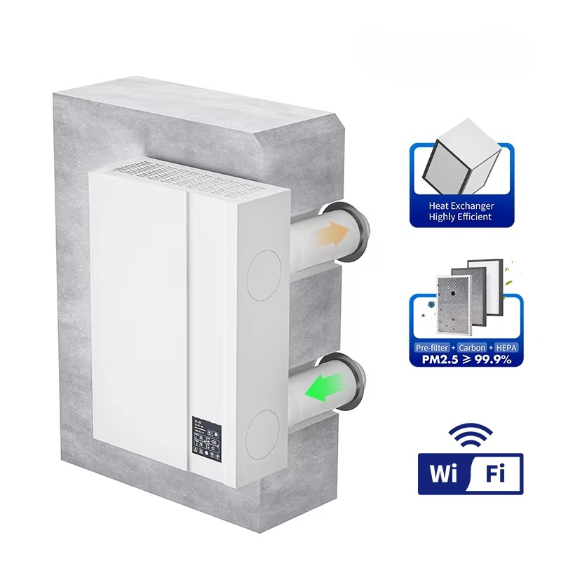 Smart Home Ventilation System - Wandgemonteerd ERV Smart WiFi-gestuurd energie-terugwinnings-luchtterugwinningsapparaat voor