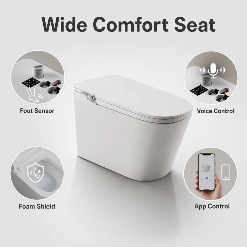 Wit slim toilet met vierkante  - Smart Home Hotel recensie en prijs